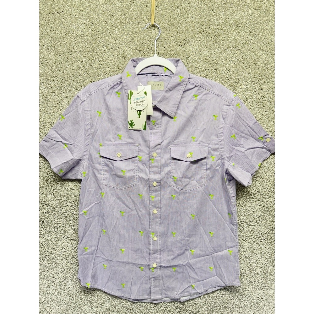 Jachs New York Mens Medium Button Shirt Stretch Peach Poplin Purple Cocktail NWT